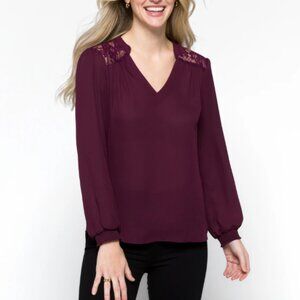 Fortune & Ivy Mixed Material Blouse, Purple, Size Medium